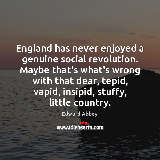 England has never enjoyed a genuine social revolution. Maybe that’s what’s wrong Edward Abbey Picture Quote