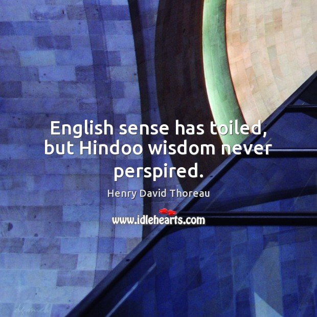 English sense has toiled, but Hindoo wisdom never perspired. Henry David Thoreau Picture Quote