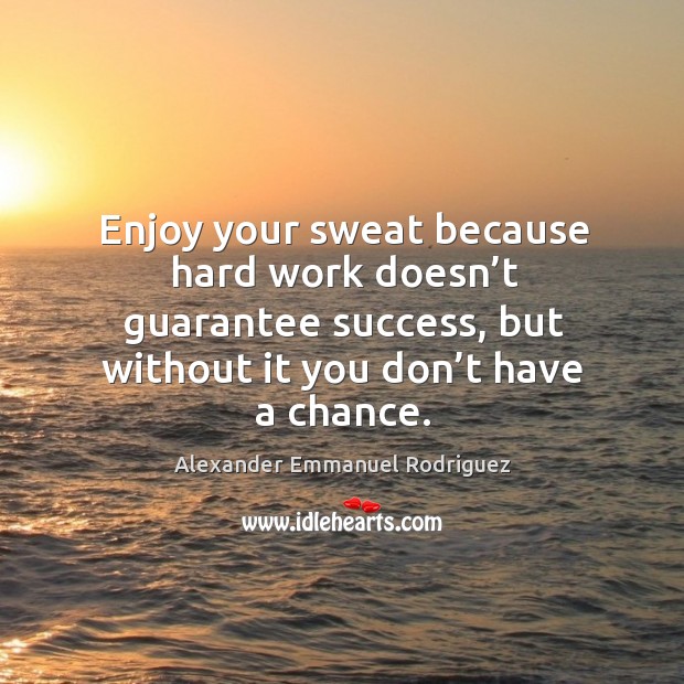 Enjoy your sweat because hard work doesn’t guarantee success, but without it you don’t have a chance. Alexander Emmanuel Rodriguez Picture Quote