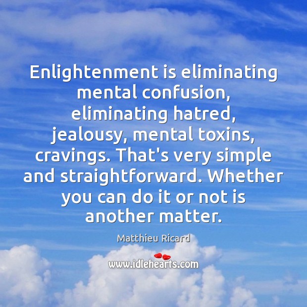 Enlightenment is eliminating mental confusion, eliminating hatred, jealousy, mental toxins, cravings. That’s Image