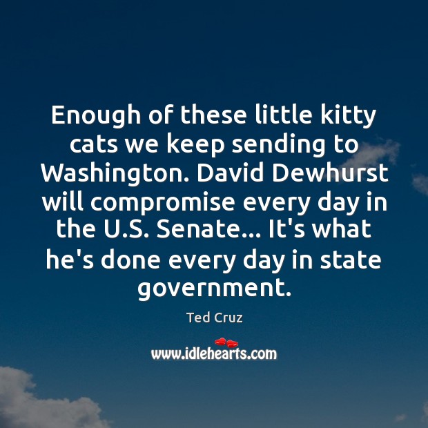 Enough of these little kitty cats we keep sending to Washington. David Ted Cruz Picture Quote