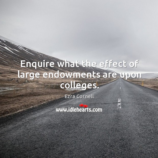 Enquire what the effect of large endowments are upon colleges. Ezra Cornell Picture Quote