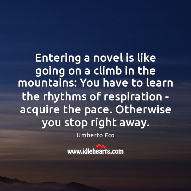 Entering a novel is like going on a climb in the mountains: Umberto Eco Picture Quote