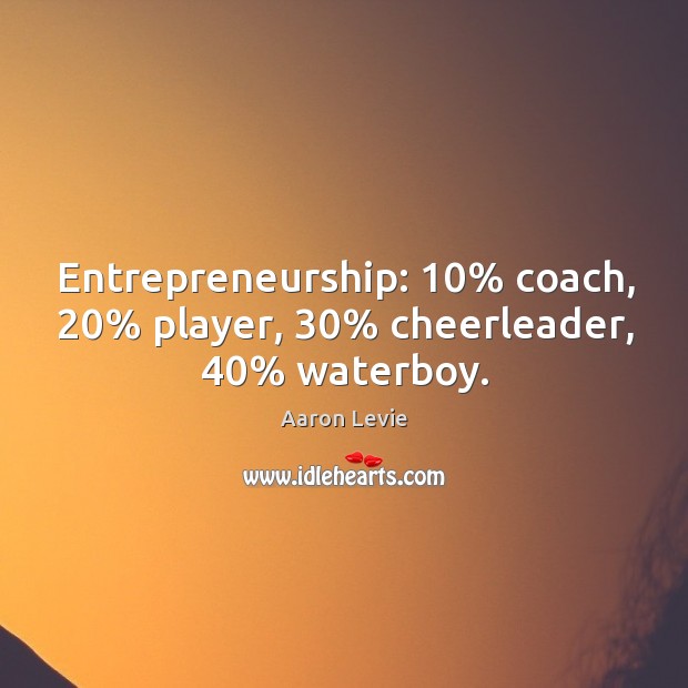 Entrepreneurship: 10% coach, 20% player, 30% cheerleader, 40% waterboy. Aaron Levie Picture Quote