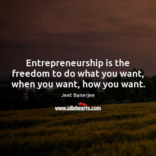 Entrepreneurship is the freedom to do what you want, when you want, how you want. Jeet Banerjee Picture Quote