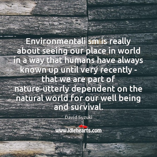 Environmentali sm is really about seeing our place in world in a David Suzuki Picture Quote