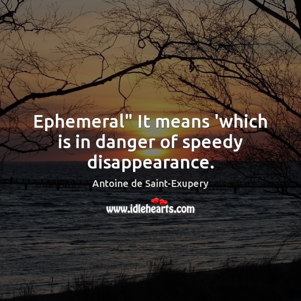 Ephemeral” It means ‘which is in danger of speedy disappearance. Antoine de Saint-Exupery Picture Quote