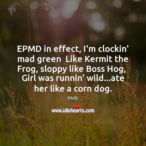 EPMD in effect, I’m clockin’ mad green  Like Kermit the Frog, sloppy 