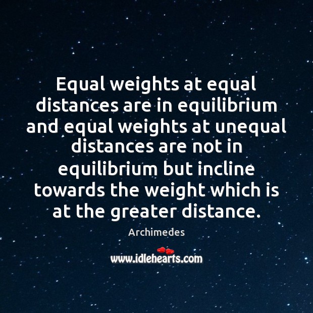 Equal weights at equal distances are in equilibrium and equal weights at Image
