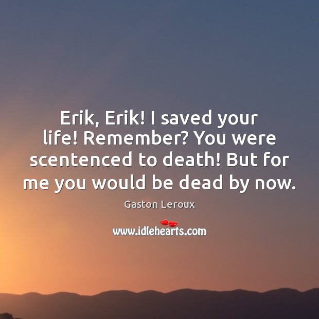 Erik, Erik! I saved your life! Remember? You were scentenced to death! Gaston Leroux Picture Quote