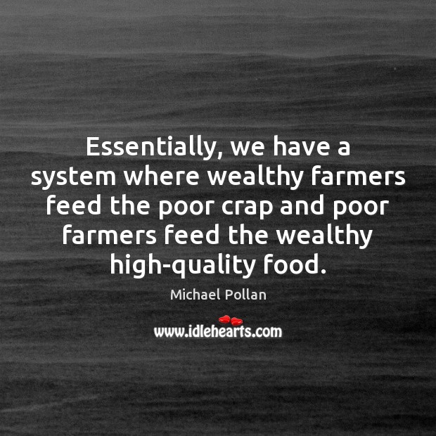Essentially, we have a system where wealthy farmers feed the poor crap Michael Pollan Picture Quote