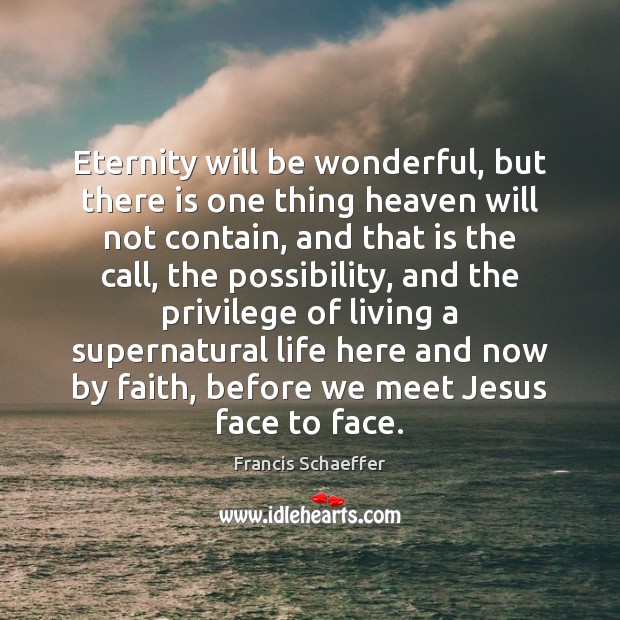 Eternity will be wonderful, but there is one thing heaven will not Francis Schaeffer Picture Quote