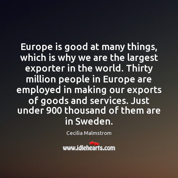 Europe is good at many things, which is why we are the Cecilia Malmstrom Picture Quote
