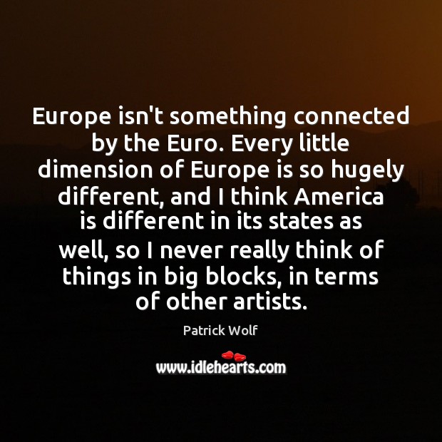 Europe isn’t something connected by the Euro. Every little dimension of Europe Patrick Wolf Picture Quote