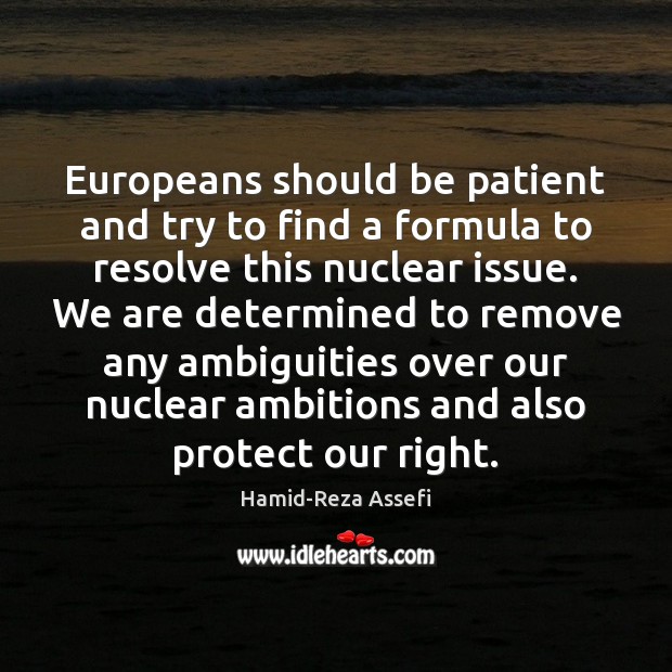 Europeans should be patient and try to find a formula to resolve Hamid-Reza Assefi Picture Quote
