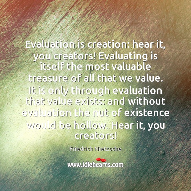 Evaluation is creation: hear it, you creators! Evaluating is itself the most Image