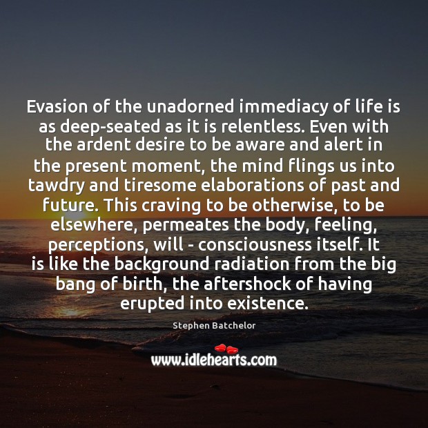 Evasion of the unadorned immediacy of life is as deep-seated as it Stephen Batchelor Picture Quote