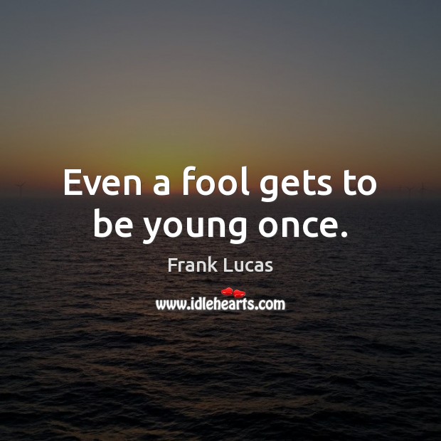 Even a fool gets to be young once. Frank Lucas Picture Quote