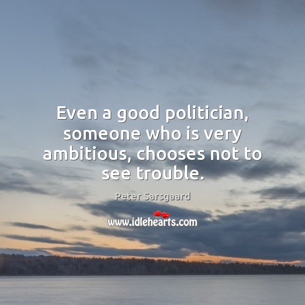 Even a good politician, someone who is very ambitious, chooses not to see trouble. Peter Sarsgaard Picture Quote