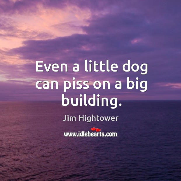 Even a little dog can piss on a big building. Jim Hightower Picture Quote