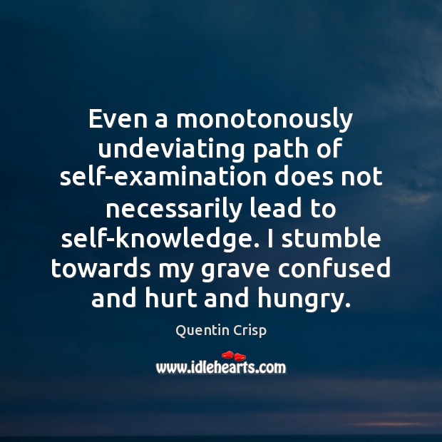 Even a monotonously undeviating path of self-examination does not necessarily lead to Quentin Crisp Picture Quote