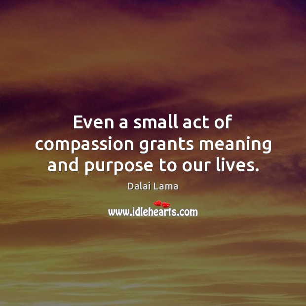 Even a small act of compassion grants meaning and purpose to our lives. Dalai Lama Picture Quote