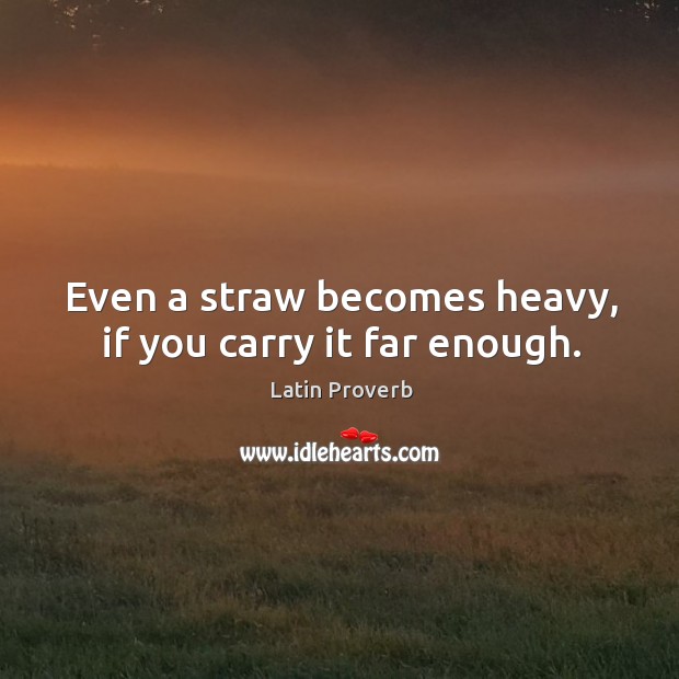 Even a straw becomes heavy, if you carry it far enough. Latin Proverbs Image