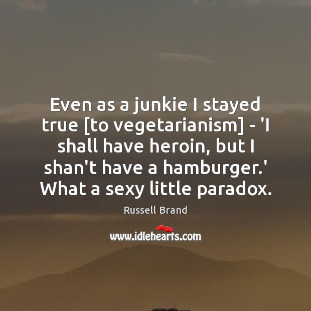 Even as a junkie I stayed true [to vegetarianism] – ‘I shall Russell Brand Picture Quote