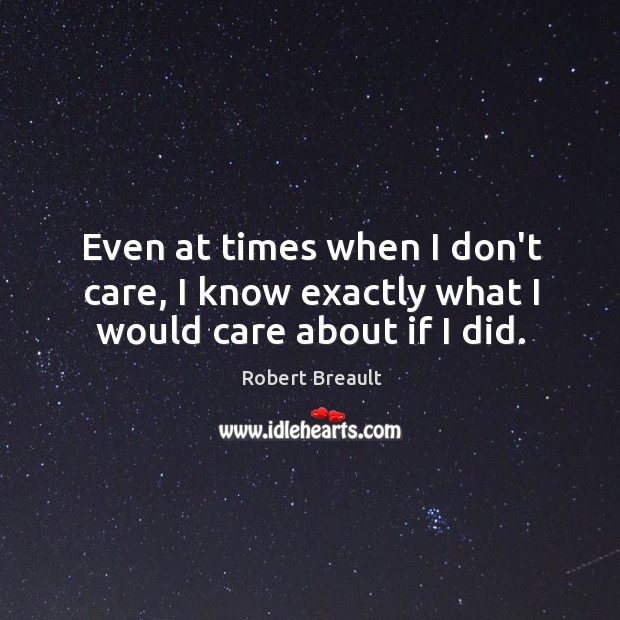 Even at times when I don’t care, I know exactly what I would care about if I did. Robert Breault Picture Quote