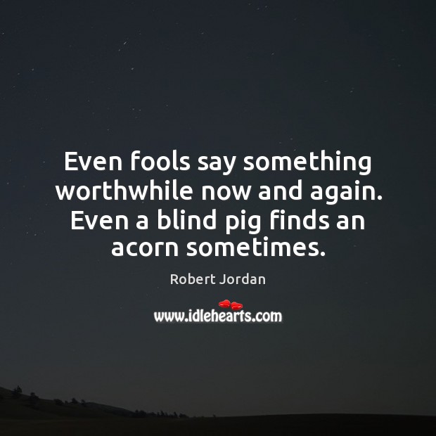 Even fools say something worthwhile now and again. Even a blind pig Robert Jordan Picture Quote