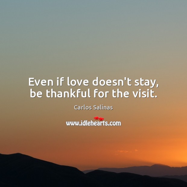 Even if love doesn’t stay, be thankful for the visit. Carlos Salinas Picture Quote