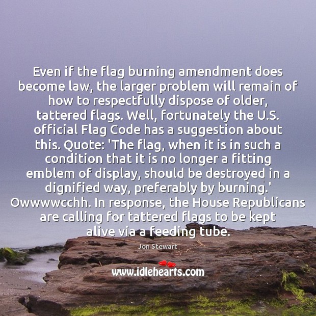 Even if the flag burning amendment does become law, the larger problem Jon Stewart Picture Quote