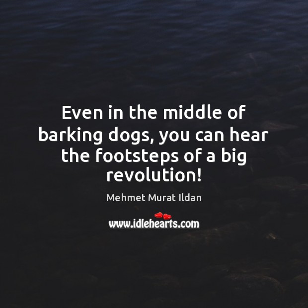 Even in the middle of barking dogs, you can hear the footsteps of a big revolution! Mehmet Murat Ildan Picture Quote