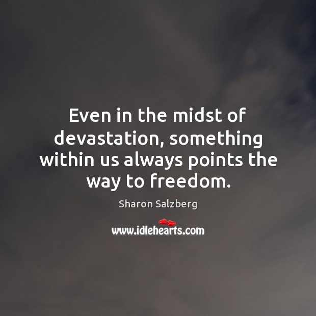 Even in the midst of devastation, something within us always points the way to freedom. Sharon Salzberg Picture Quote