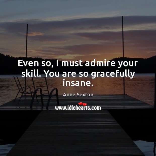 Even so, I must admire your skill. You are so gracefully insane. Anne Sexton Picture Quote