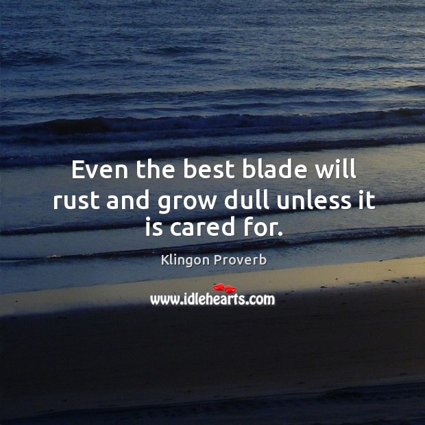 Even the best blade will rust and grow dull unless it is cared for. Klingon Proverbs Image