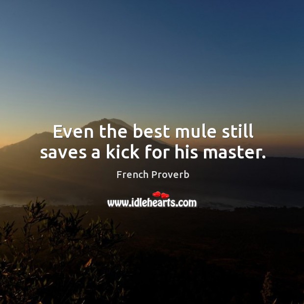 Even the best mule still saves a kick for his master. French Proverbs Image