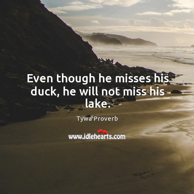 Even though he misses his duck, he will not miss his lake. Image