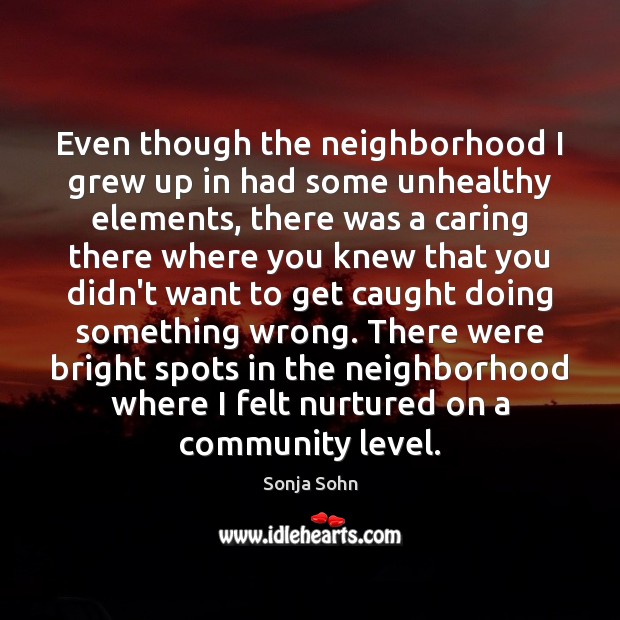 Even though the neighborhood I grew up in had some unhealthy elements, Sonja Sohn Picture Quote