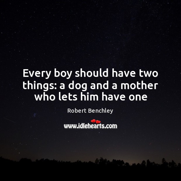 Every boy should have two things: a dog and a mother who lets him have one Robert Benchley Picture Quote