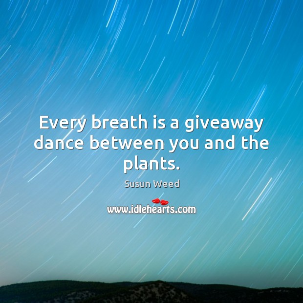 Every breath is a giveaway dance between you and the plants. Susun Weed Picture Quote