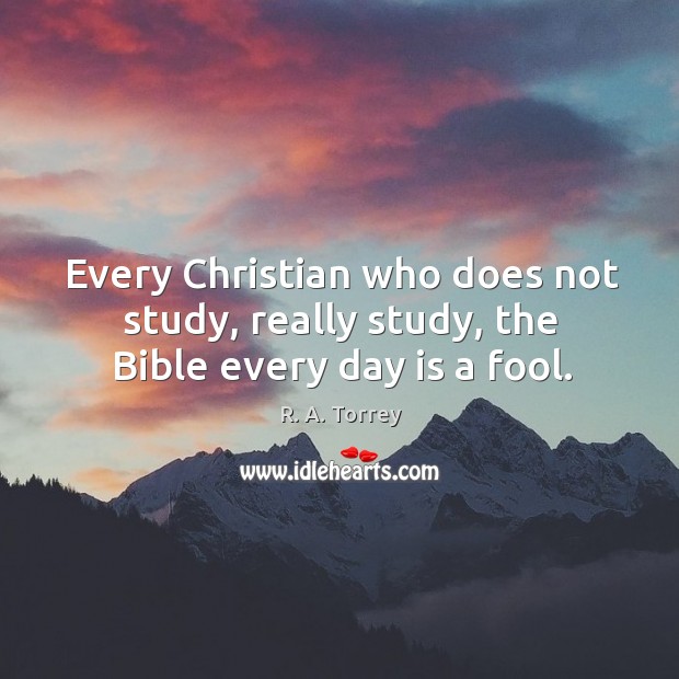 Every Christian who does not study, really study, the Bible every day is a fool. R. A. Torrey Picture Quote