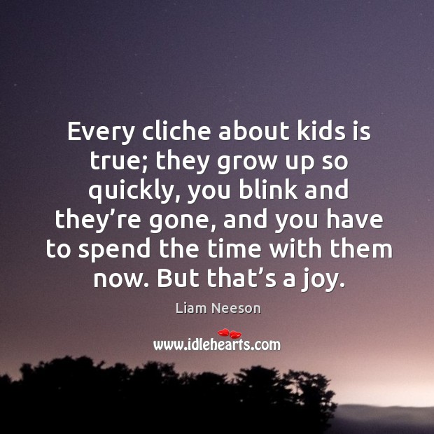 Every cliche about kids is true; they grow up so quickly, you blink and they’re gone Liam Neeson Picture Quote