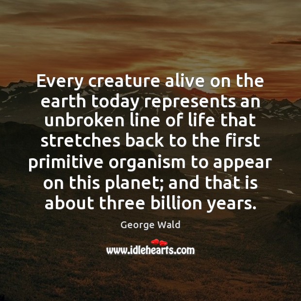 Every creature alive on the earth today represents an unbroken line of George Wald Picture Quote