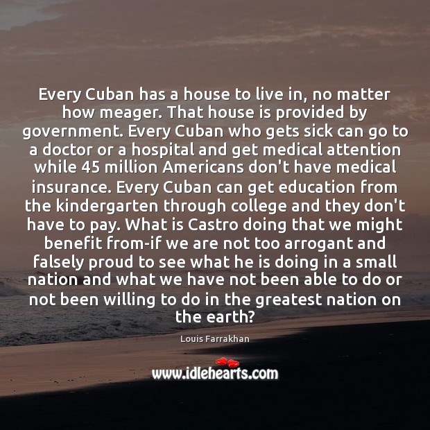 Every Cuban has a house to live in, no matter how meager. Louis Farrakhan Picture Quote