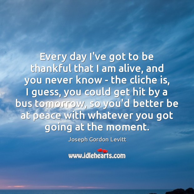 Every day I’ve got to be thankful that I am alive, and Joseph Gordon Levitt Picture Quote