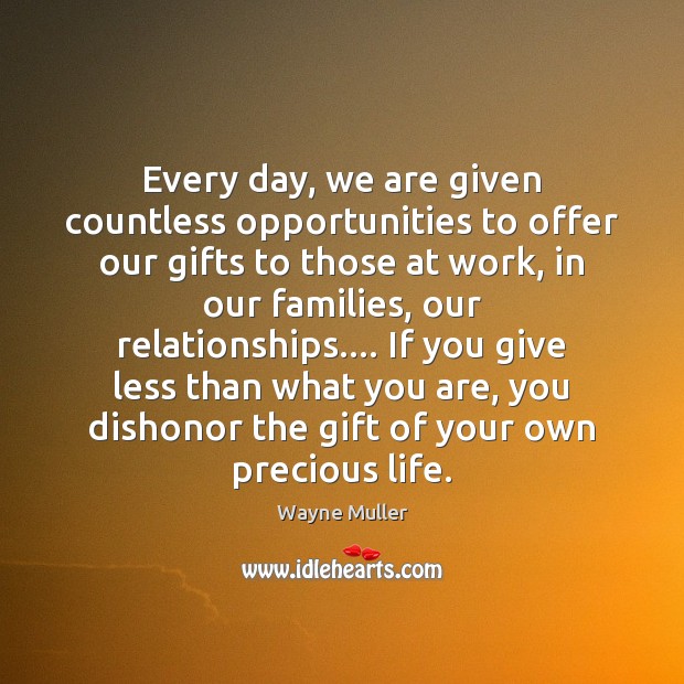 Every day, we are given countless opportunities to offer our gifts to Wayne Muller Picture Quote