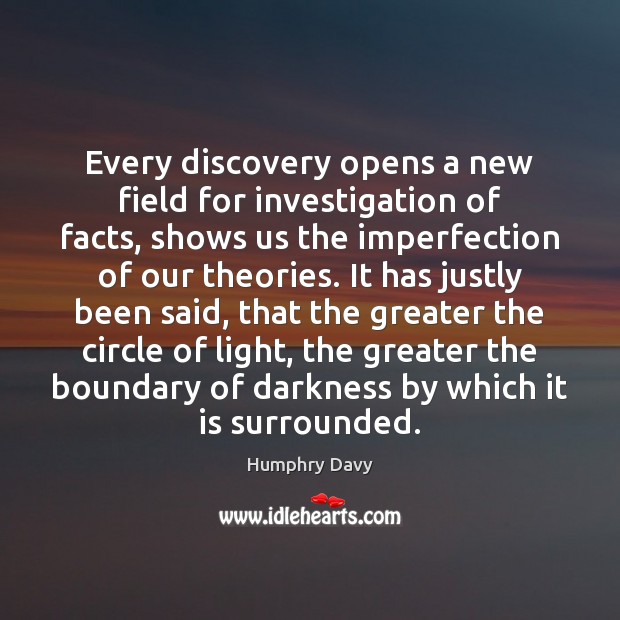 Every discovery opens a new field for investigation of facts, shows us Humphry Davy Picture Quote