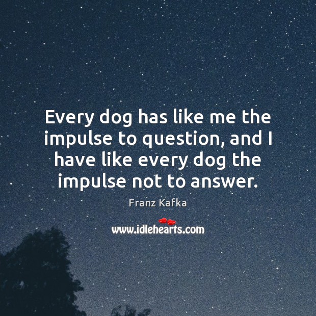 Every dog has like me the impulse to question, and I have Franz Kafka Picture Quote