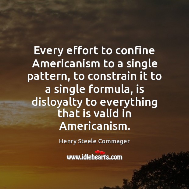 Every effort to confine Americanism to a single pattern, to constrain it Henry Steele Commager Picture Quote
